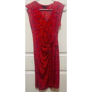 Banana Republic Red Floral Print‎ Sleeveless Knot Front Dress XS